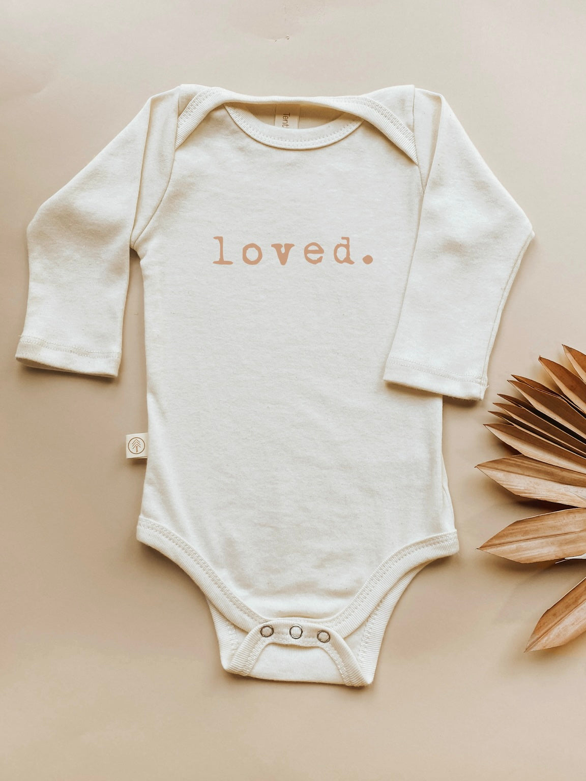 Three Little Tots Loved Organic Baby Bodysuit Long Sleeve, in Clay