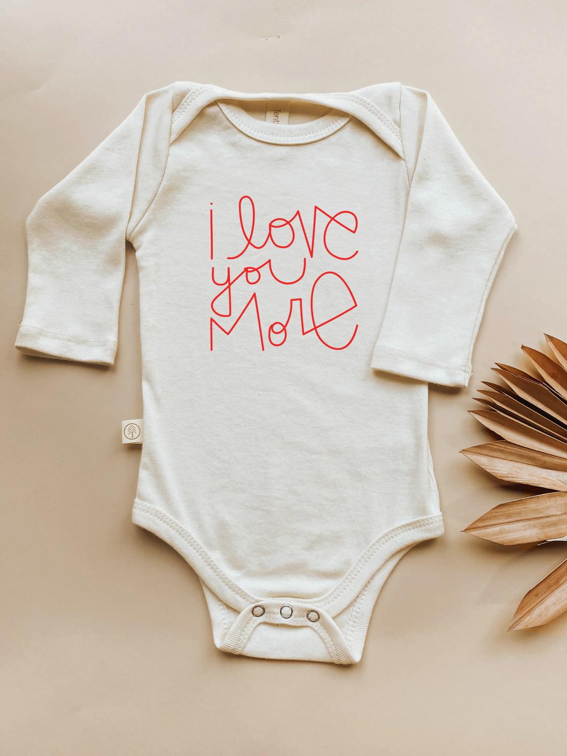 Three Little Tots I Love You More - Long Sleeve Organic Baby Bodysuit, in Red