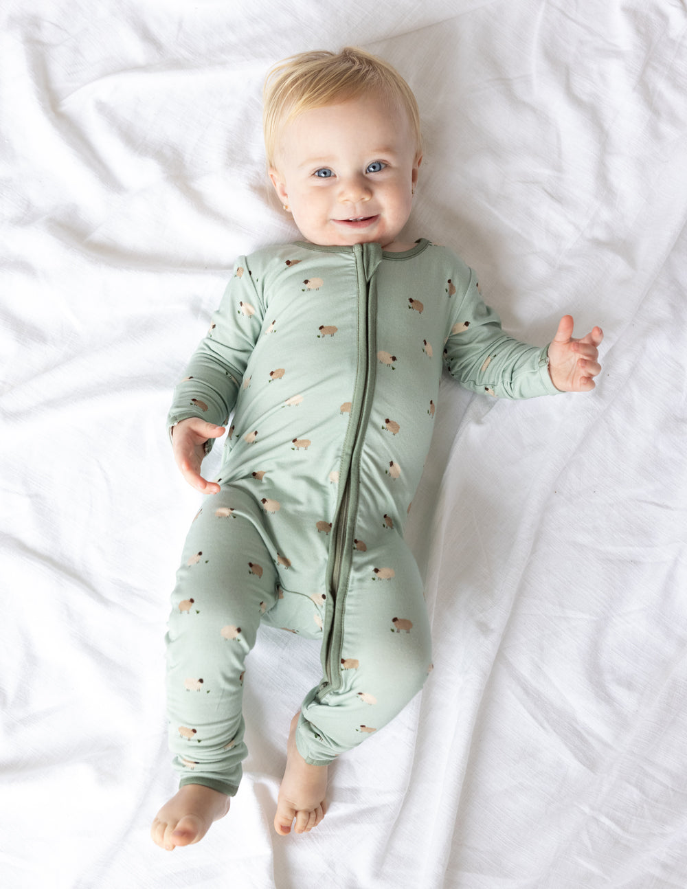 Three Little Tots Lamb Bamboo Convertible Footed Onesie, alternate angle