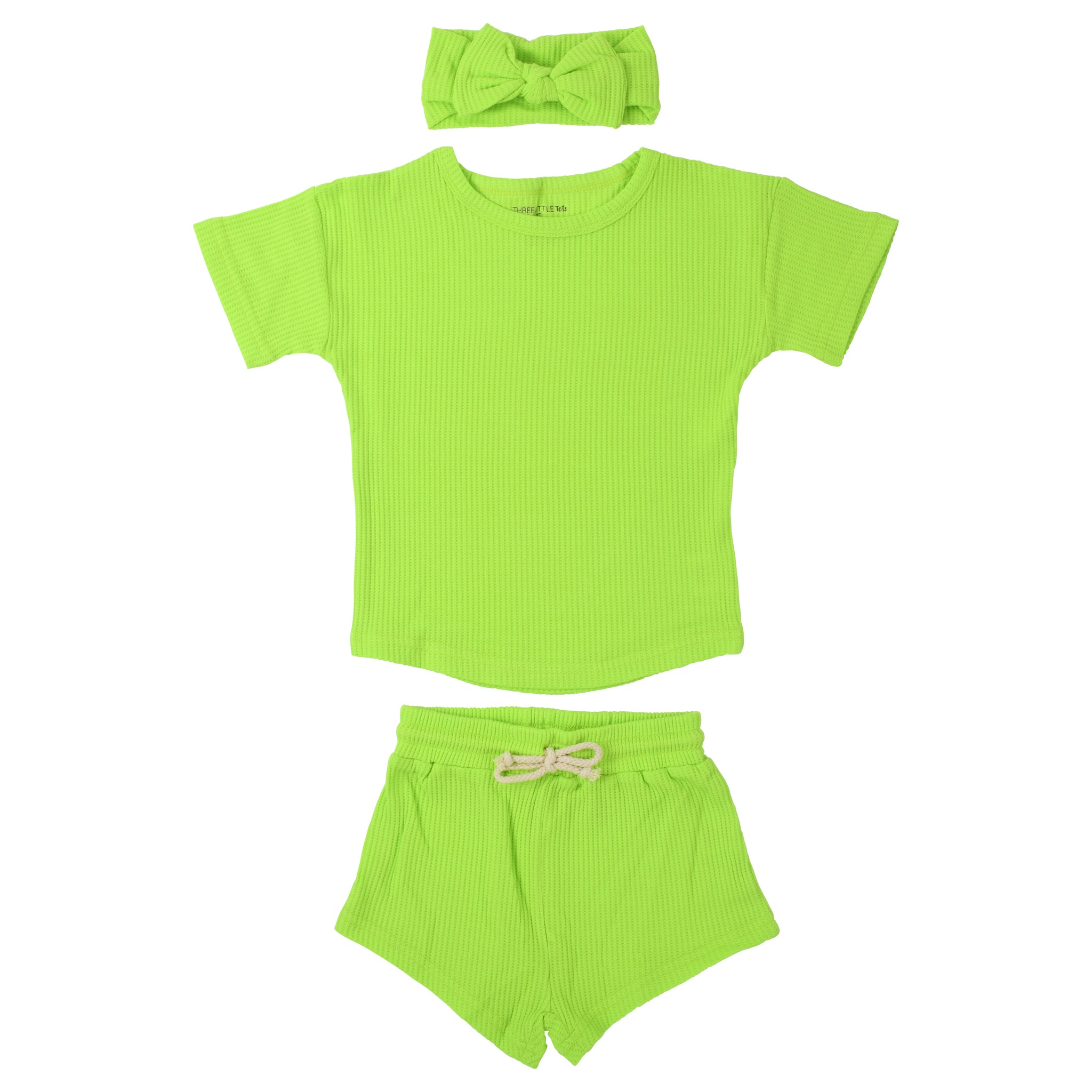 Three Little Tots Lime Green Waffle Set, in Bow