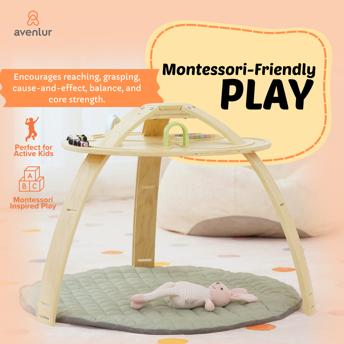 Three Little Tots Ivy 3-in-1 Baby Bouncer Gym and Toddler Activity Table, alternate angle
