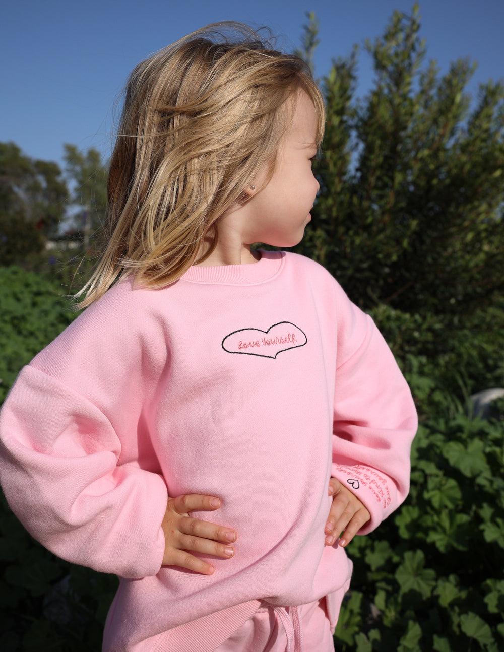 Three Little Tots Love Yourself Kids Crewneck, another angle