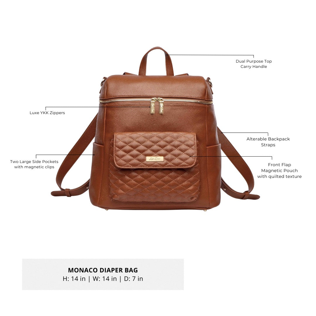 Three Little Tots Signature Diaper Bag Caramel, another angle