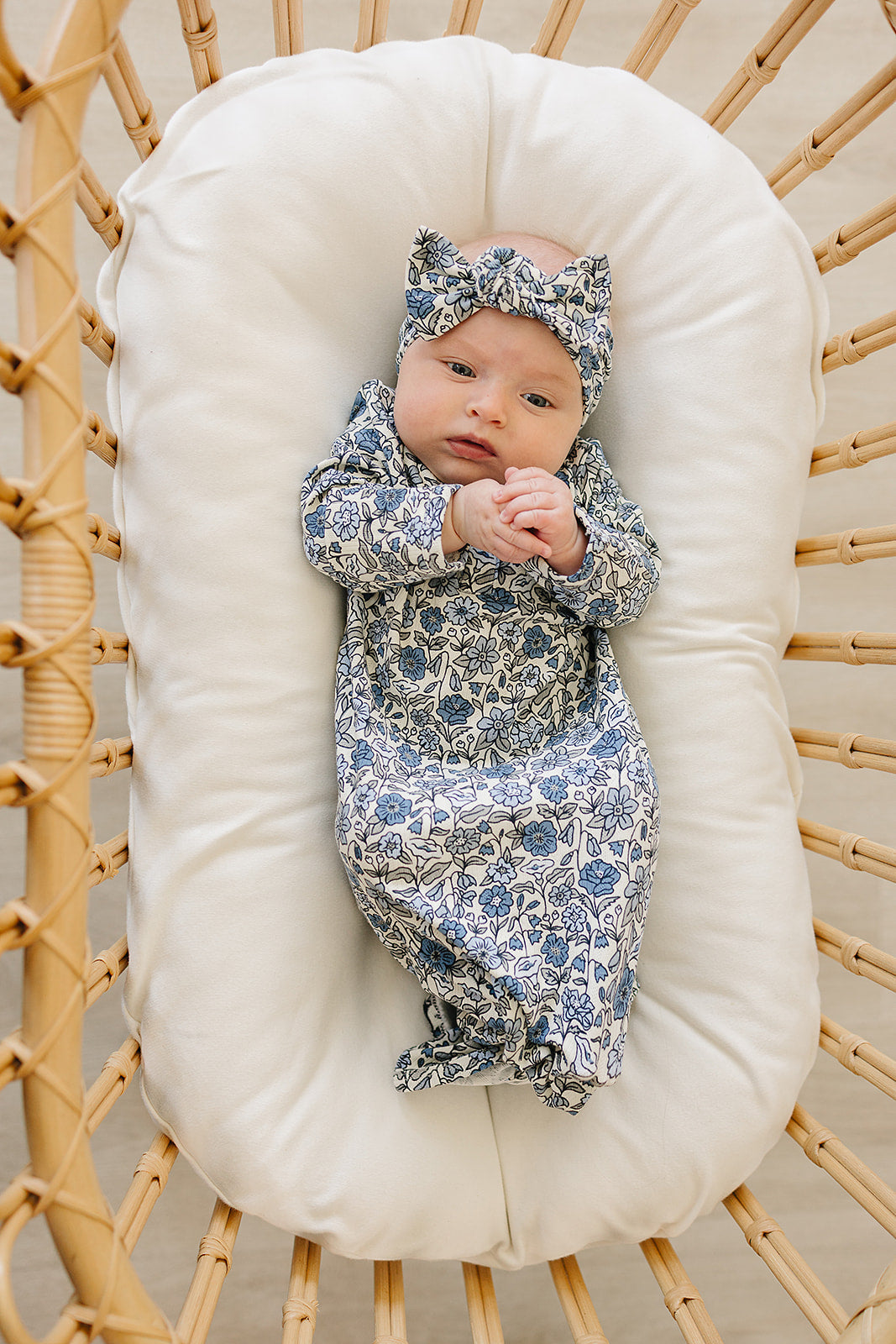 Three Little Tots Bluebell Pointelle Bamboo Knot Gown, additional product photo