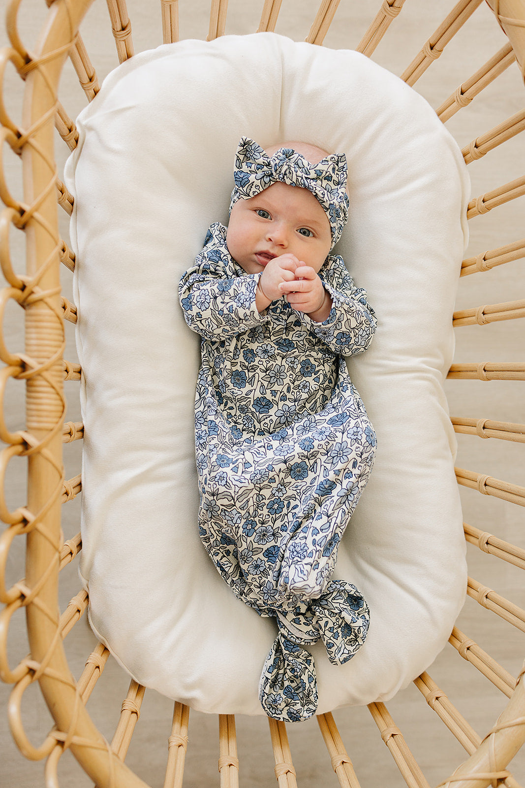 Three Little Tots Bluebell Pointelle Bamboo Knot Gown, alternate angle