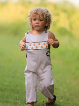 Three Little Tots Fall Halloween and Thanksgiving Pumpkin Smock Embroidered Boys Romper, second additional photo