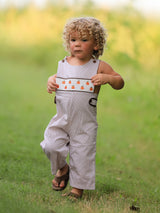 Three Little Tots Fall Halloween and Thanksgiving Pumpkin Smock Embroidered Boys Romper, another angle