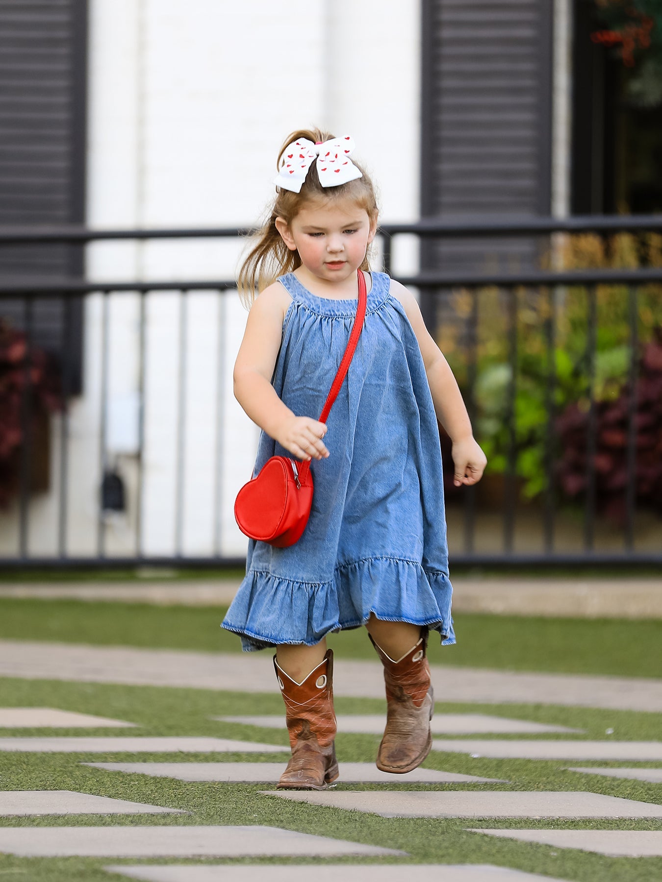 Three Little Tots Girls Denim Ruffle Trim A-Line Dress, supplementary photo