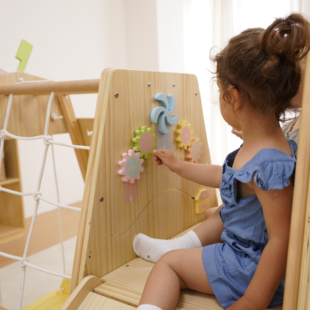 Three Little Tots Avenlur Cherry 5-in-1 Wooden Indoor Climber Montessori Play Gym for Toddlers and Kids, alternate angle