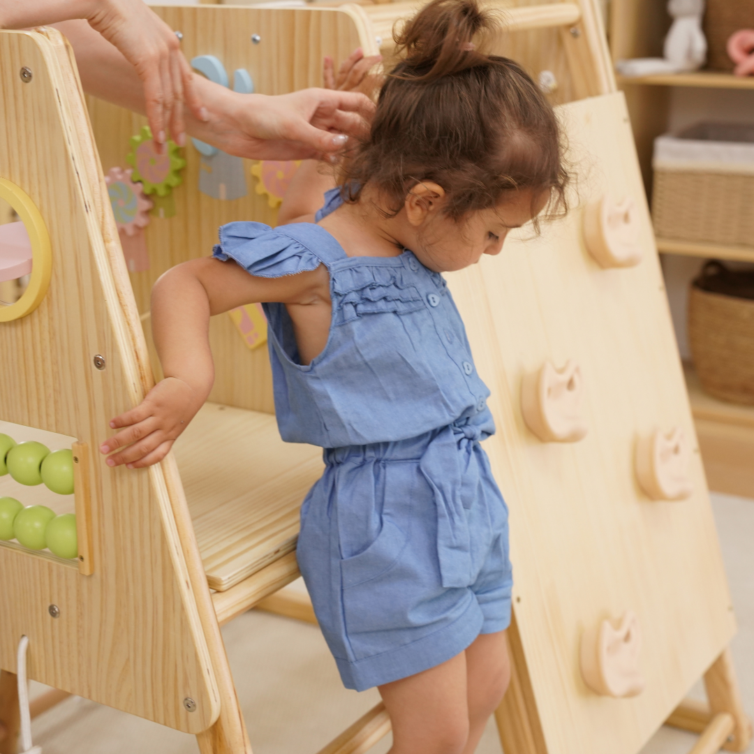 Three Little Tots Avenlur Cherry 5-in-1 Wooden Indoor Climber Montessori Play Gym for Toddlers and Kids, additional view