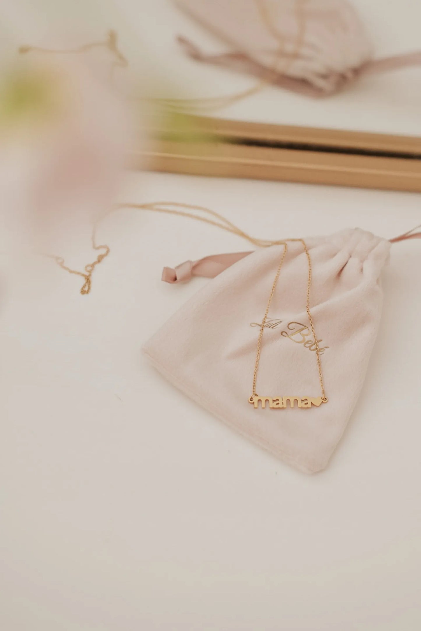 Three Little Tots Mama Necklace 18k Gold Plated Stainless Steel, alternate angle