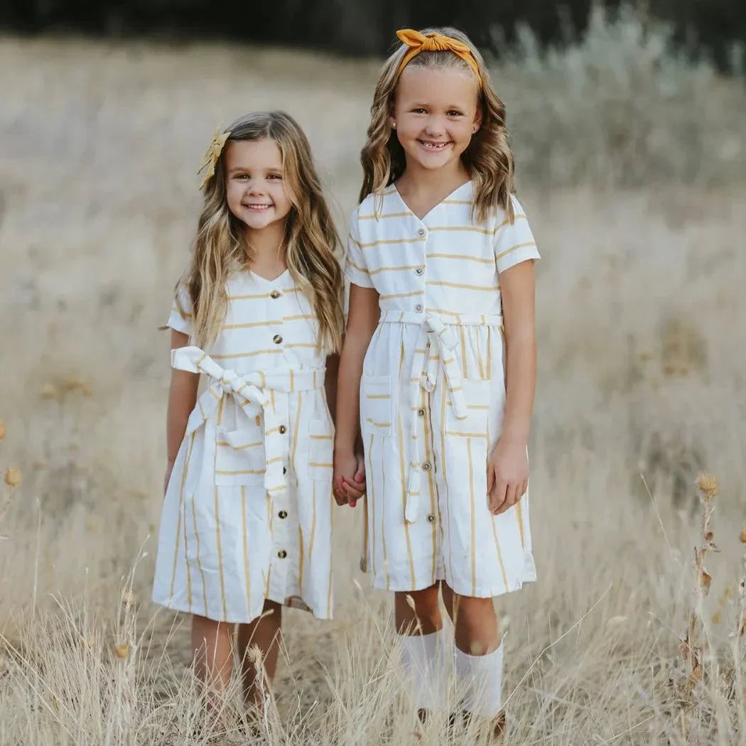 Three Little Tots Marlow Mustard Stripe Dress, additional product photo