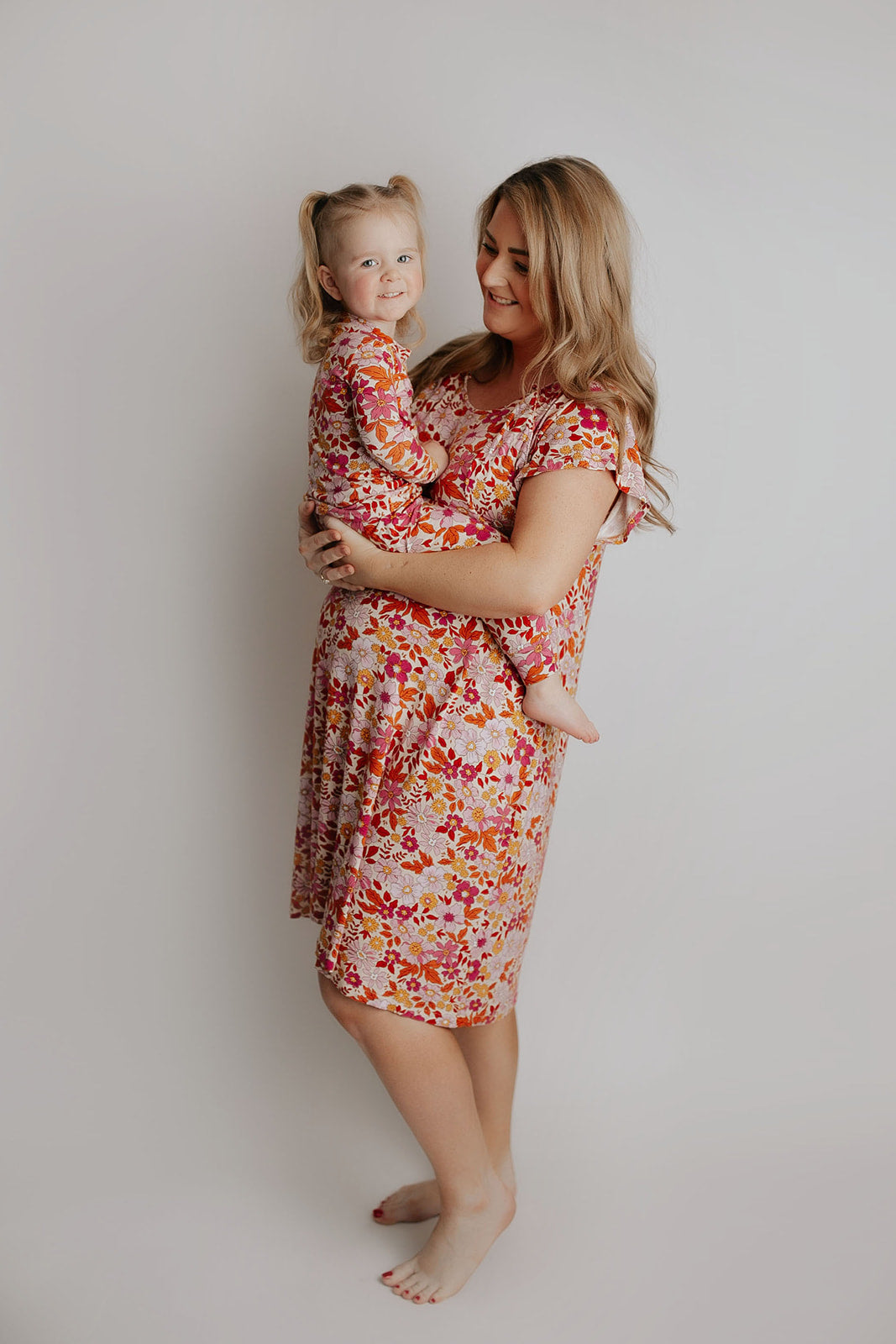 Matching Pregnant labor and delivery maternity gown and little kid pajamas