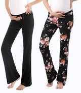 Three Little Tots Below Bump Maternity Postpartum Pajama Pants 2 Pack, in Black + Black Floral