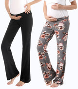 Three Little Tots Below Bump Maternity Postpartum Pajama Pants 2 Pack, in Black + Grey Floral