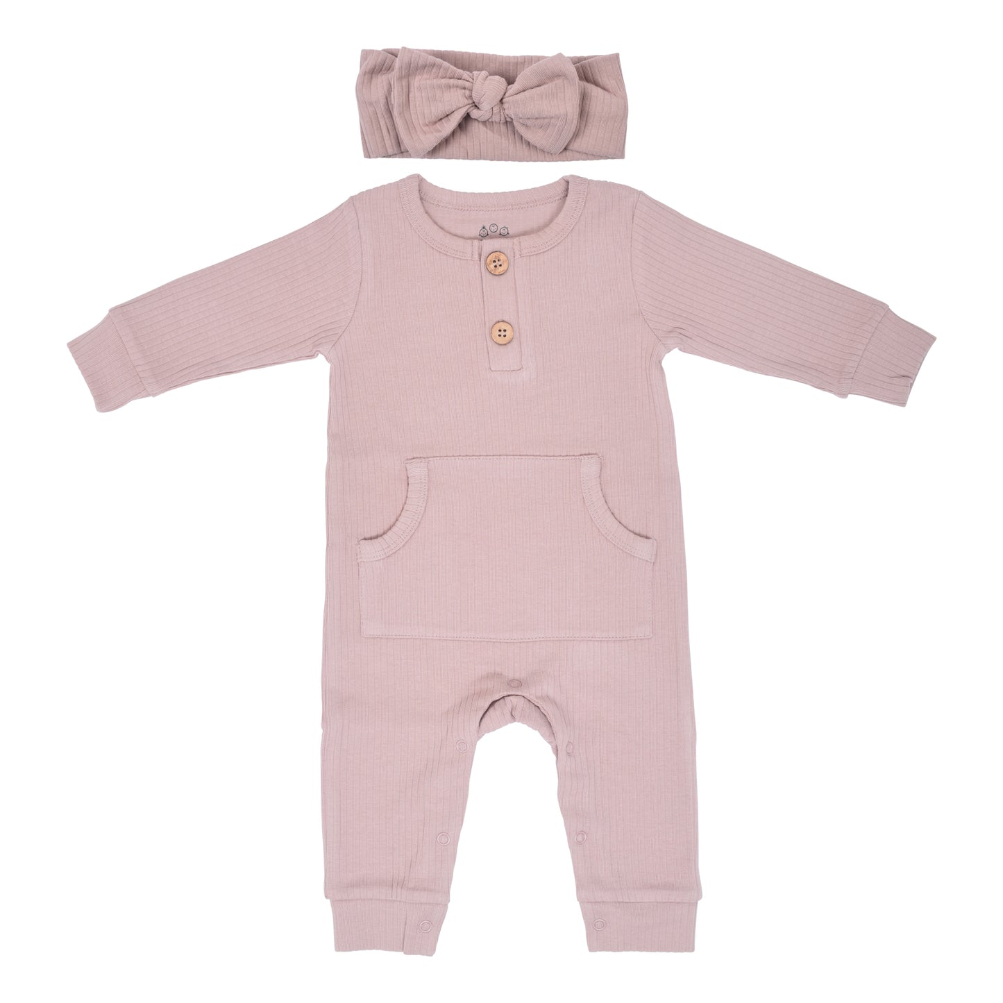 Mauve Baby Ribbed Playsuit with pockets