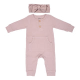 Mauve Baby Ribbed Playsuit with pockets