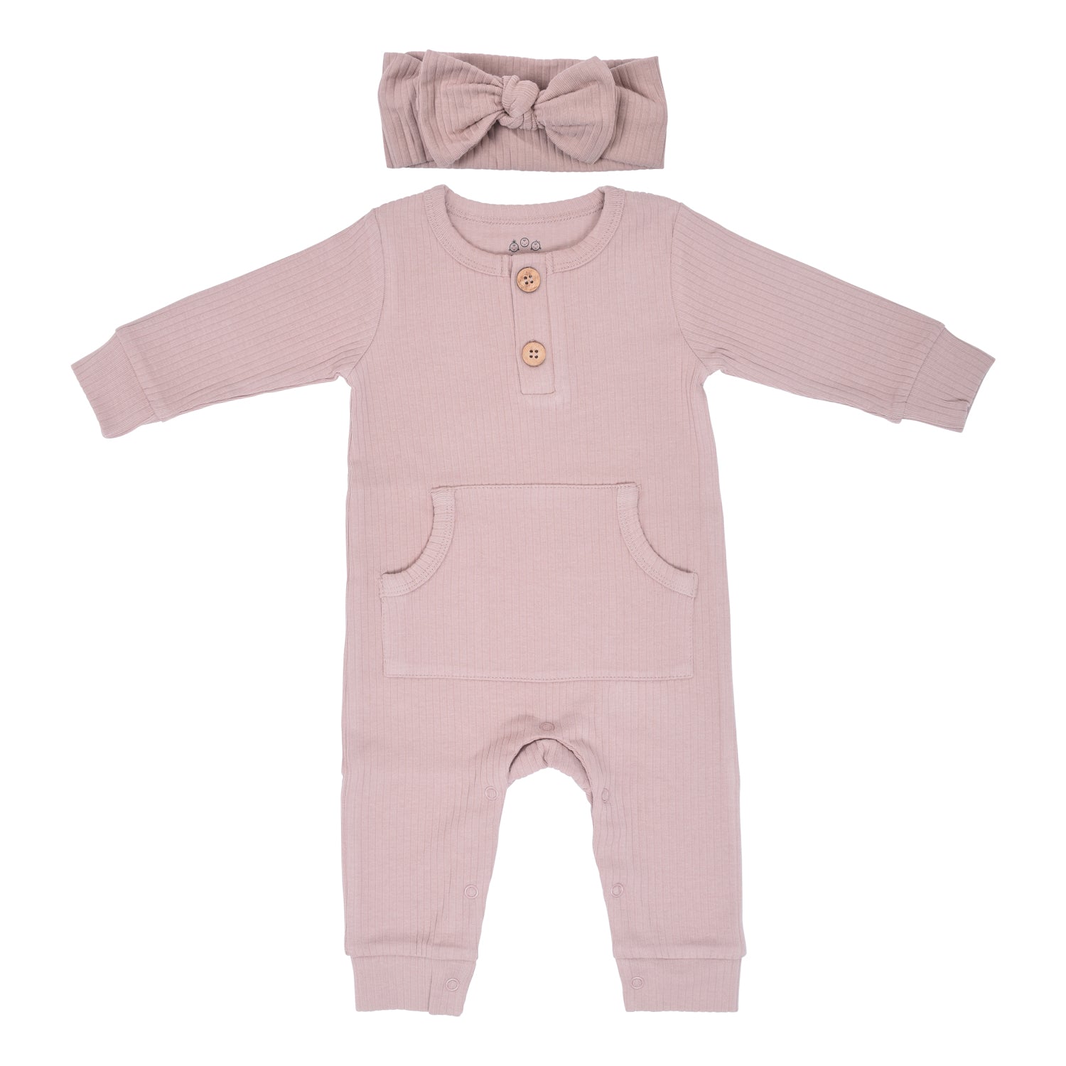 Mauve Baby Ribbed Playsuit with pockets