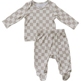 Taupe Checkered Bamboo Layette Set