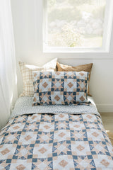 Patchwork Print + Blue Blossom Lace Twin Muslin Quilt
