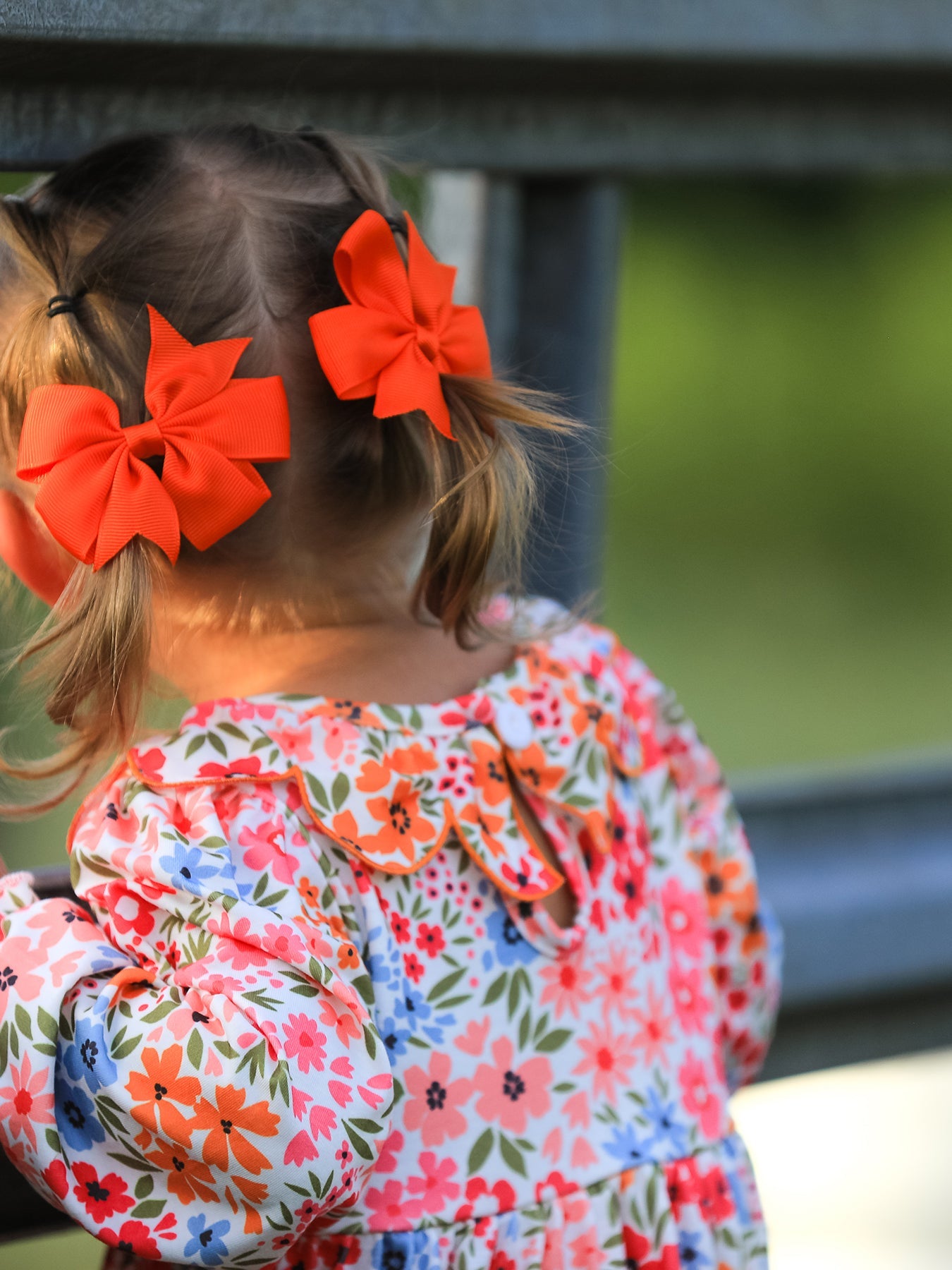 Three Little Tots Fall Halloween and Thanksgiving Pumpkin Bow Smock Embroidered Floral Dress, additional product photo