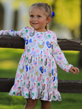 Fall Farm Chicken Print Girls Ruffle Hem Twirl Dress