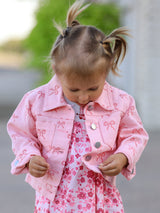 Three Little Tots Pink Fall Girls Butterfly Print Denim Top, additional view