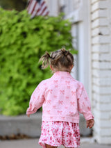 Three Little Tots Pink Fall Girls Butterfly Print Denim Top, alternate angle