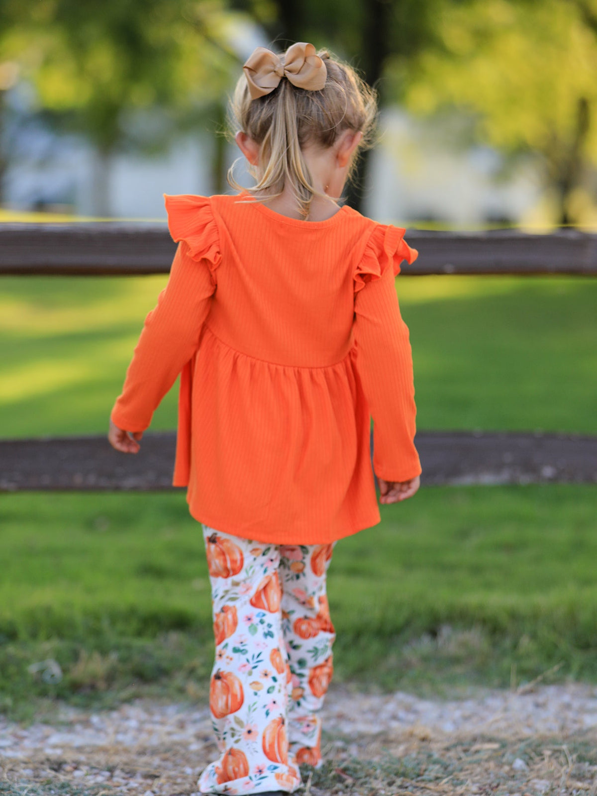 Three Little Tots Girls Fall Pumpkin Print Set, additional view