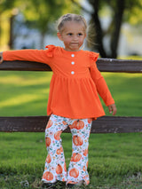 Three Little Tots Girls Fall Pumpkin Print Set, extra product detail