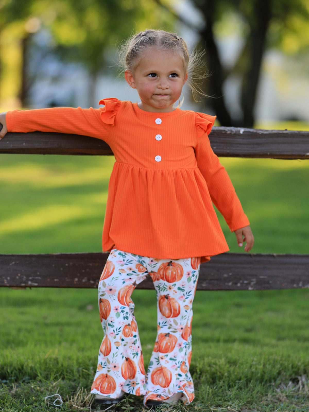 Three Little Tots Girls Fall Pumpkin Print Set, extra product detail