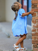 Blue Fall Thanksgiving&Halloween Pumpkin Smock Embroidery Lace Baby Girl Dress