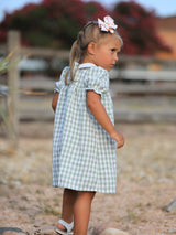 Three Little Tots Fall Halloween and Thanksgiving Pumpkin Applique Plaid Green Girls Dress, additional view