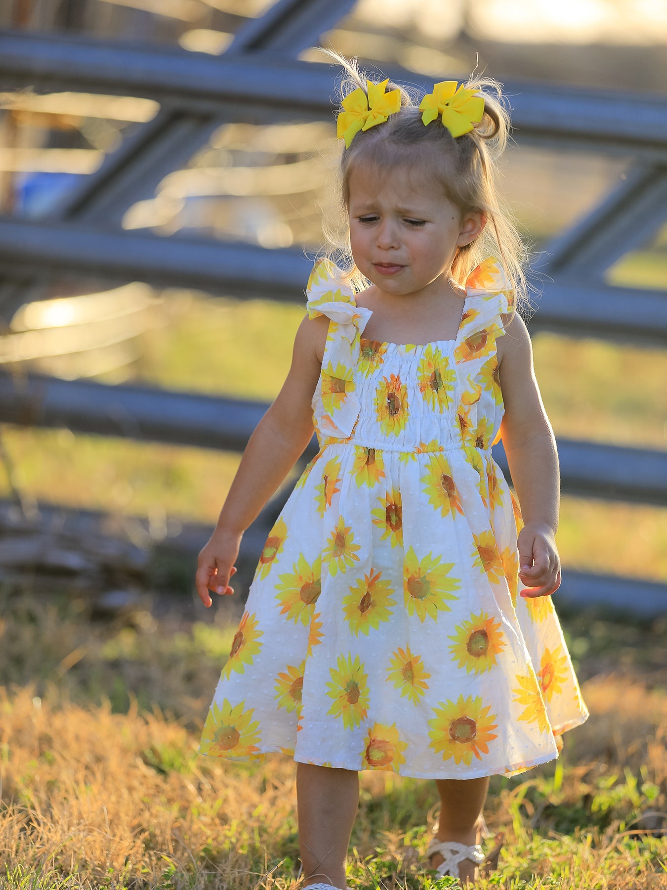 Three Little Tots Sunflower Girls Smocked Ruffle Dress