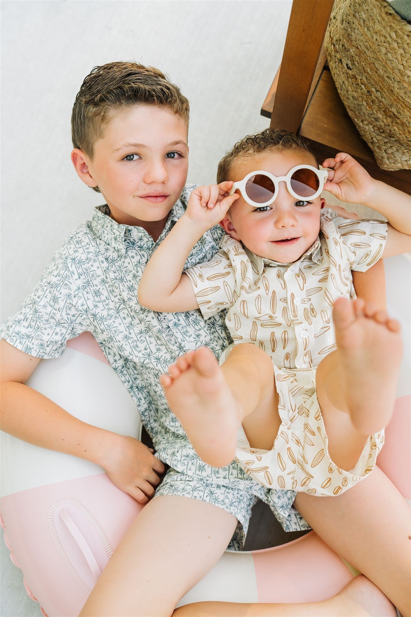 Three Little Tots Palm Tree Linen Cotton Shorts, alternate angle