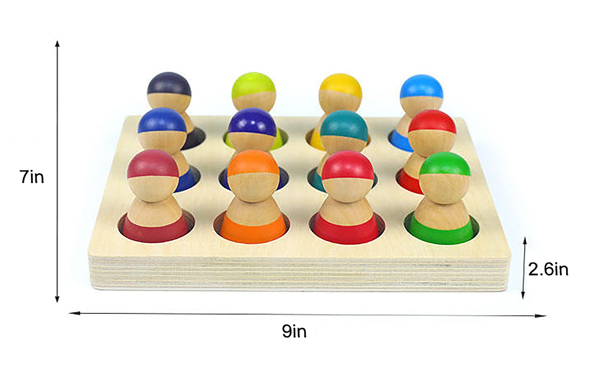Three Little Tots Wooden Rainbow Peg Dolls Figures 12 Piece Set, additional product photo