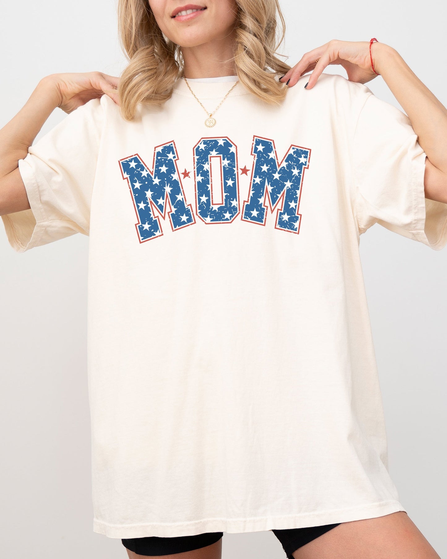 Three Little Tots Mom Usa America Patriotic Independence Day Fourth Of July 4th Of July Tshirt Comfo, in Ivory Cream