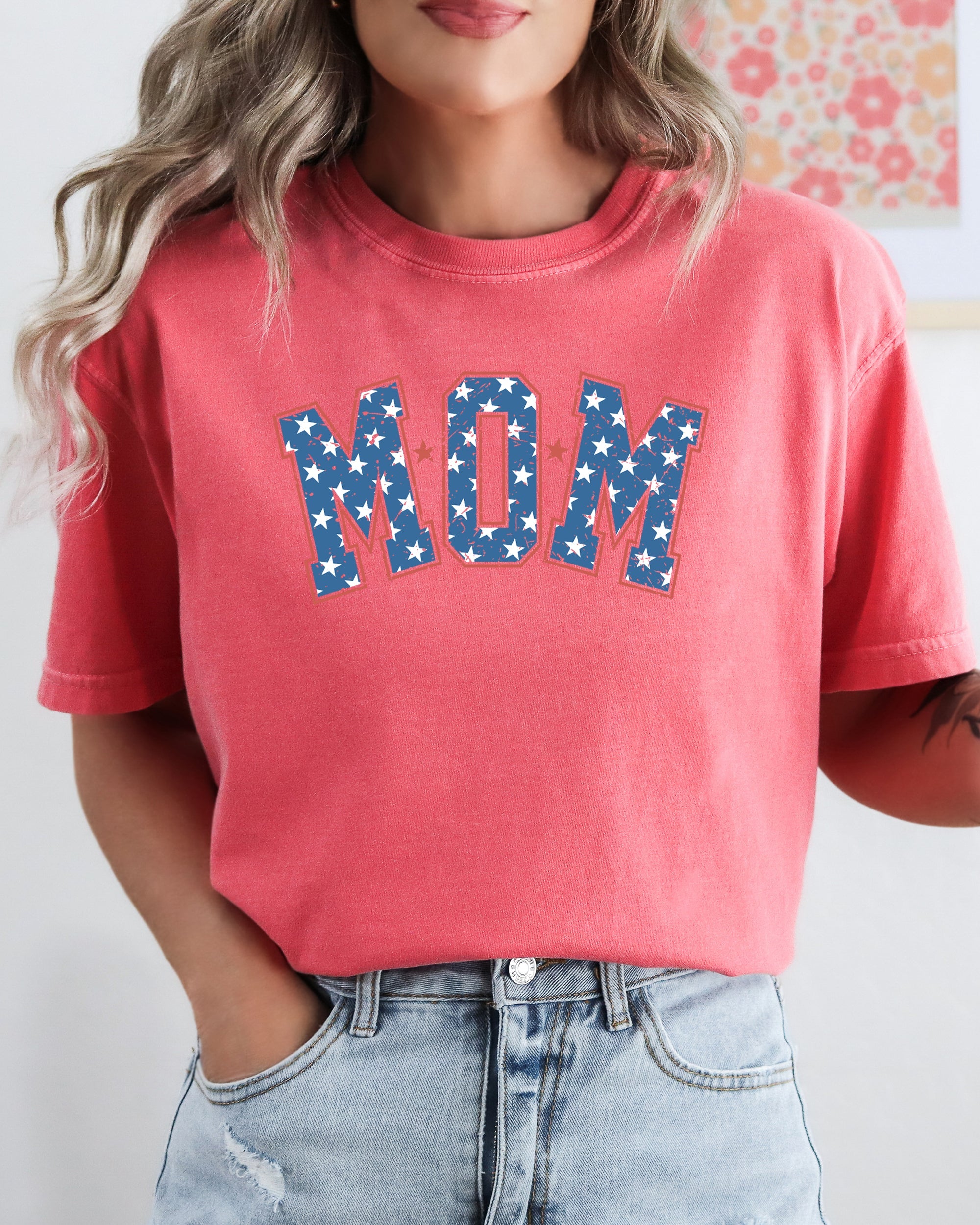 Three Little Tots Mom Usa America Patriotic Independence Day Fourth Of July 4th Of July Tshirt Comfo, in Watermelon
