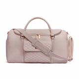 Three Little Tots Weekender Travel Bag Pastel Pink, attached to a car seat or stroller