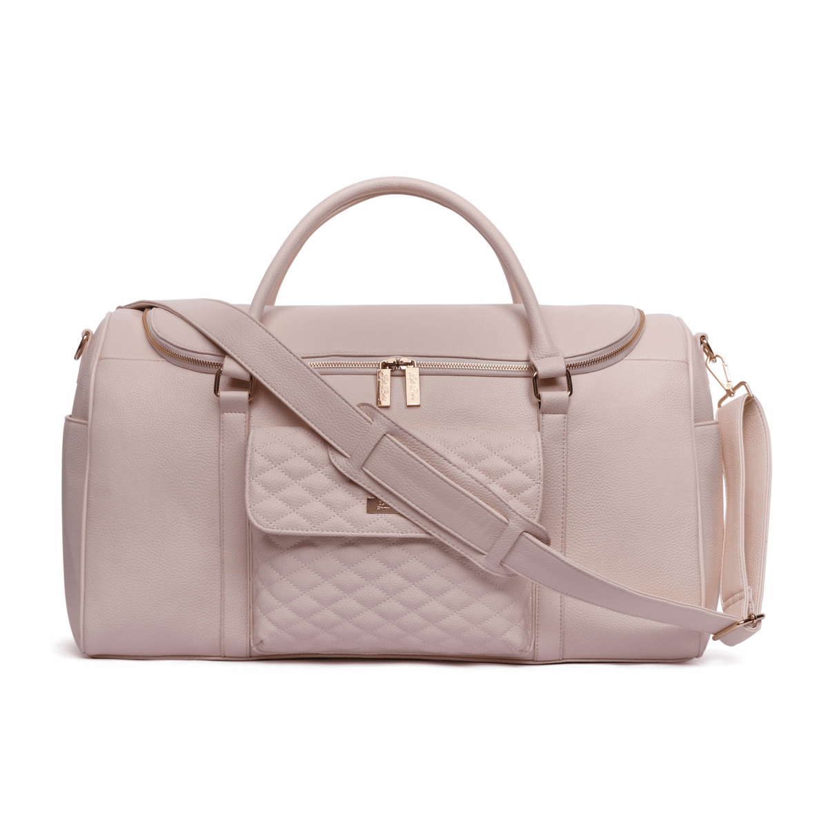 Three Little Tots Weekender Travel Bag Pastel Pink, attached to a car seat or stroller