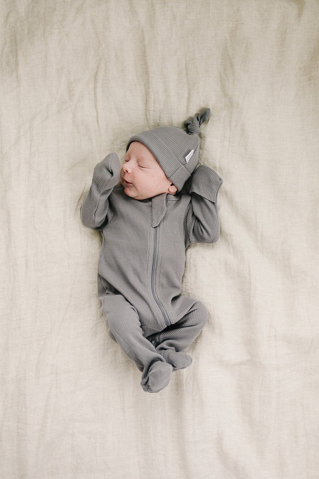 Three Little Tots Grey Organic Cotton Ribbed Zipper, additional product photo