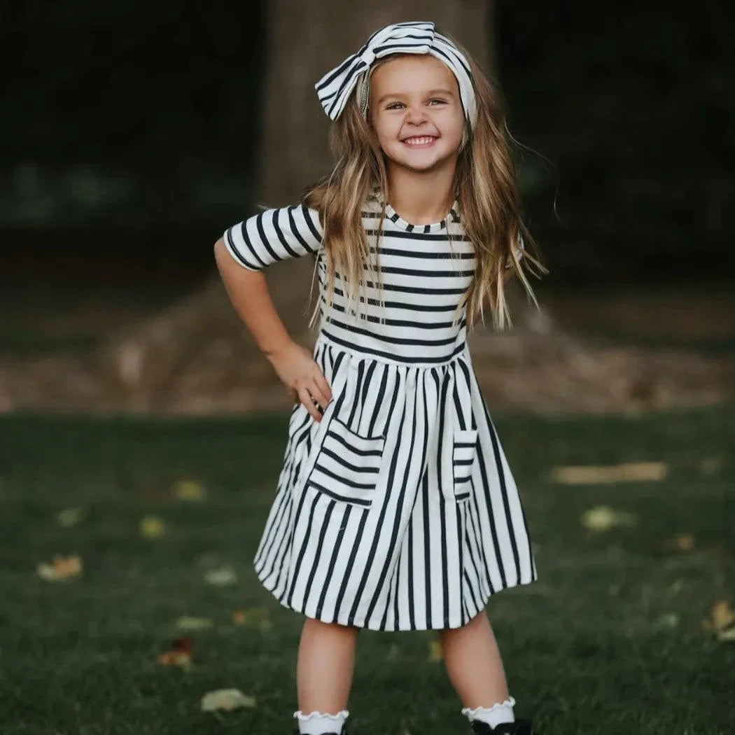 Three Little Tots Nora Navy Stripe Twirl Dress