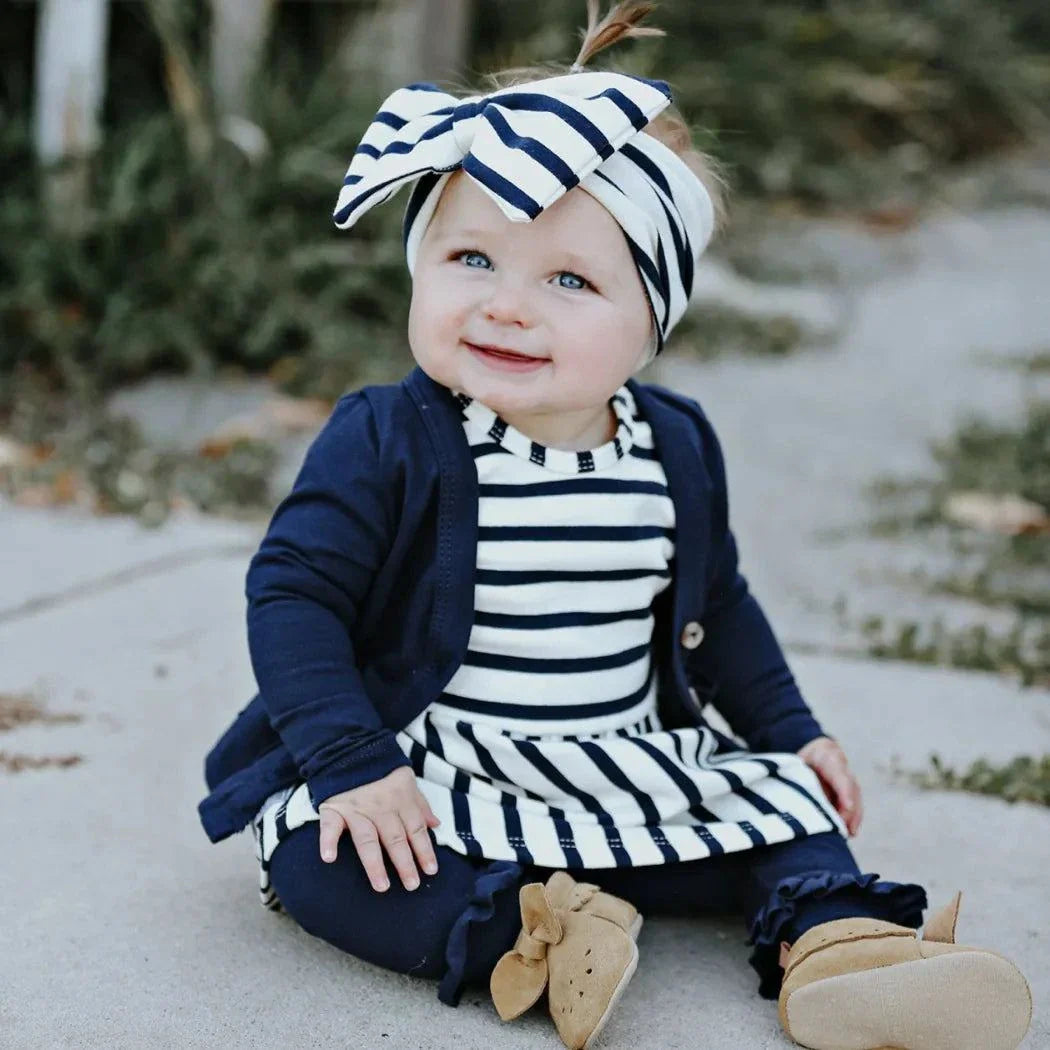 Three Little Tots Nora Navy Stripe Twirl Dress, additional product photo