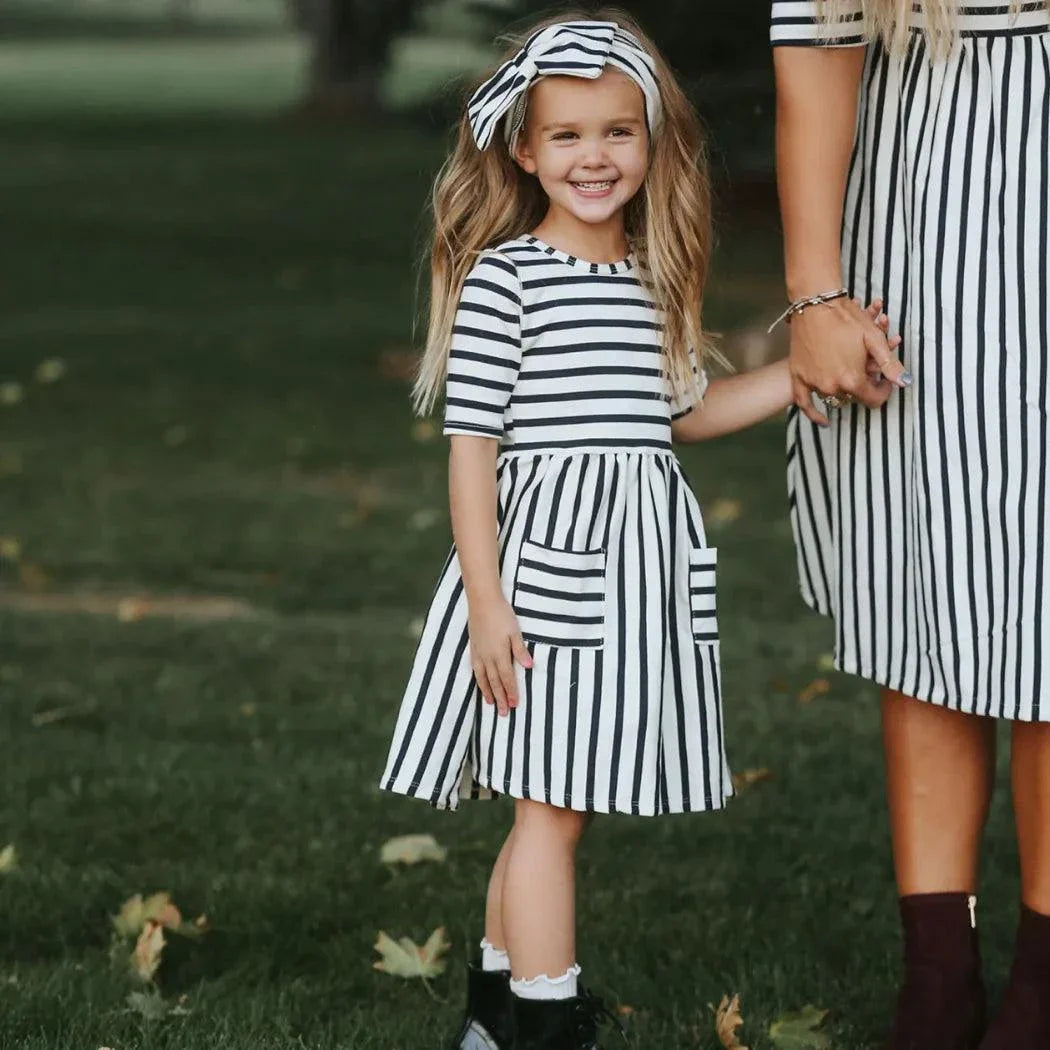 Three Little Tots Nora Navy Stripe Twirl Dress, alternate angle