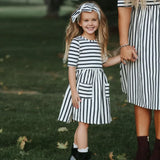 Three Little Tots Nora Navy Stripe Twirl Dress, alternate angle