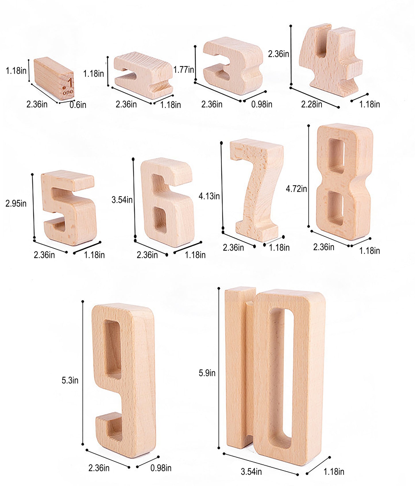 Three Little Tots Montessori Wooden Number Height Blocks Self-Correcting Math Learning Set, fifth additional photo