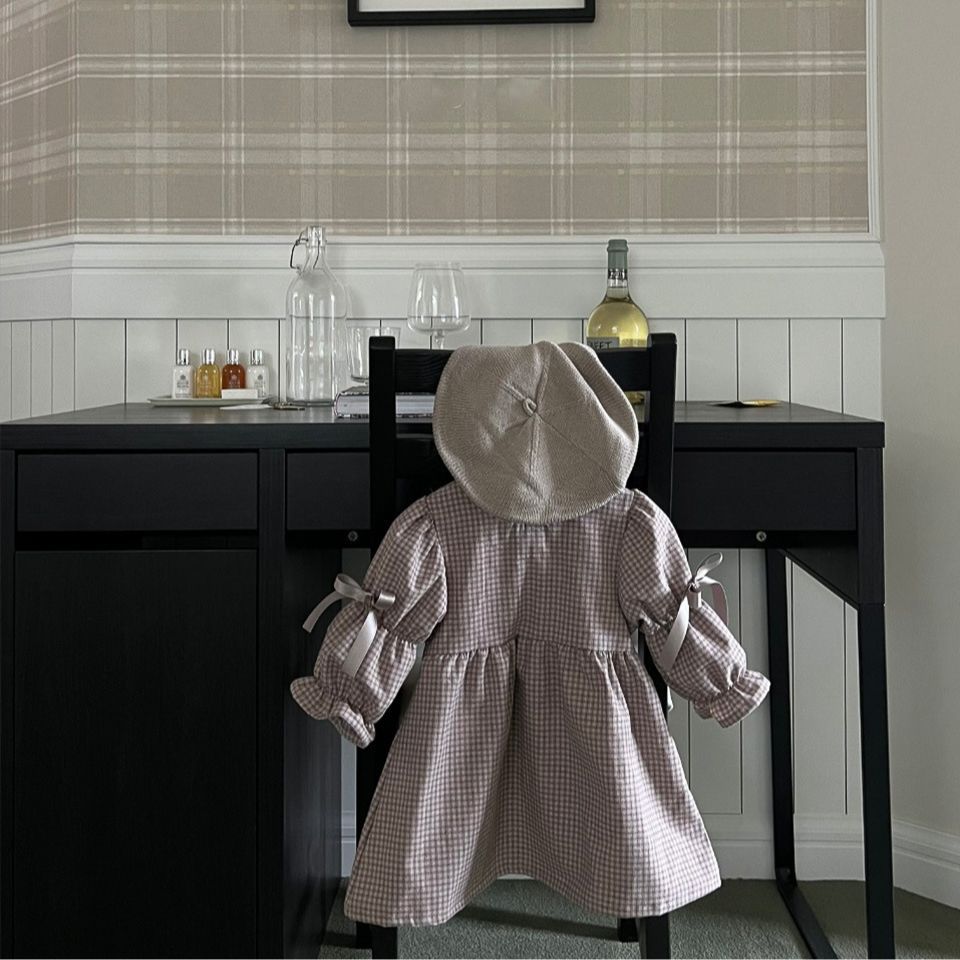 Three Little Tots Girl's Plaid Bow Princess Dress, alternate angle