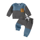 Boys' Waffle Color Matching Pocket Two-piece Set