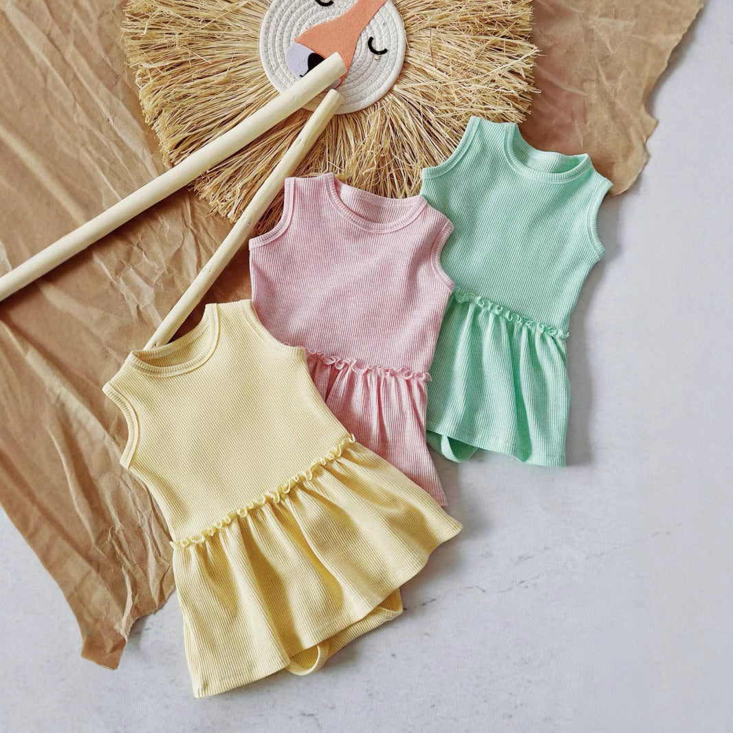 Three Little Tots Baby Girl Sleeveless Vest Onesie Cute Sweet