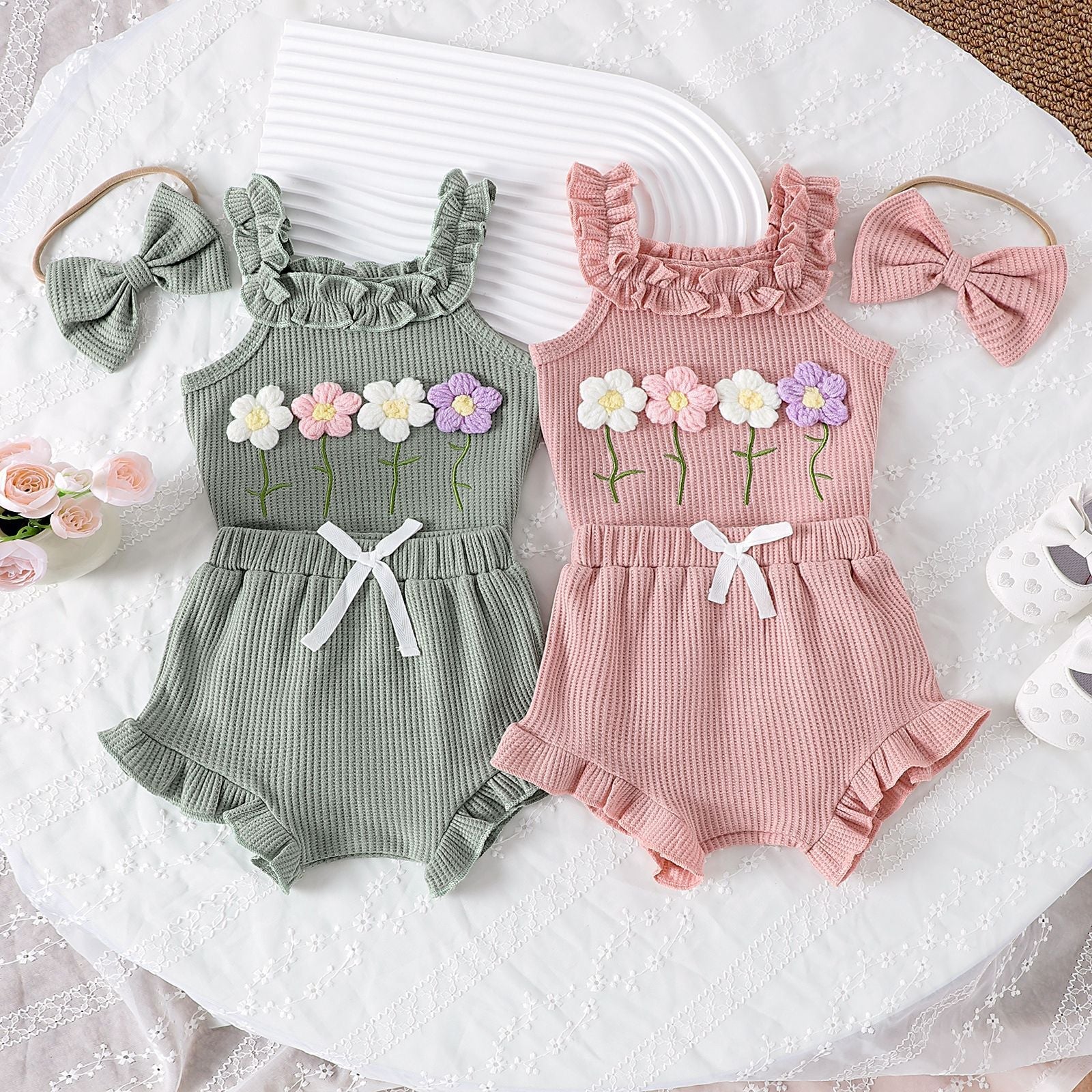 Spring Flowers Ruffle Girls and